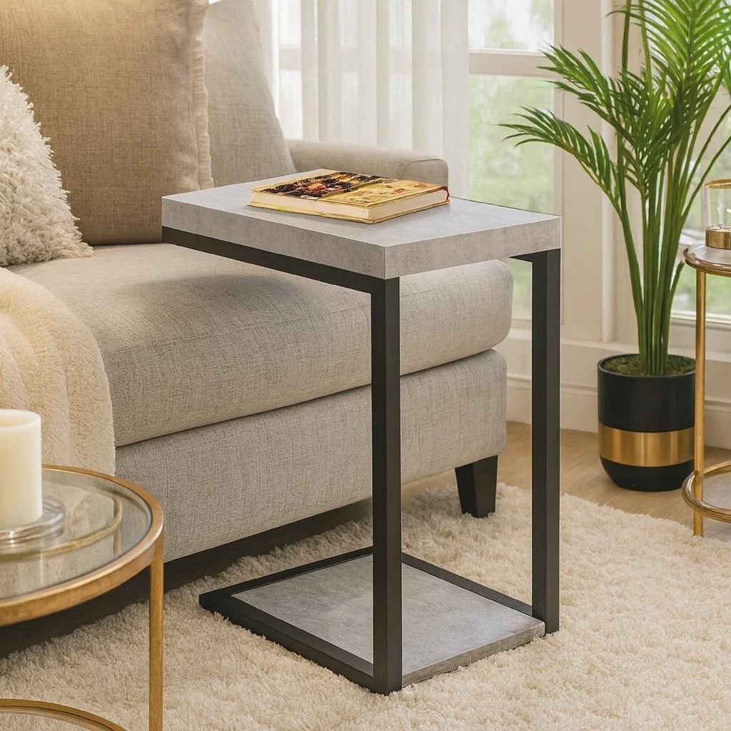 Industrial Faux Cement Designed Snack Table, Gray And Black - View 7