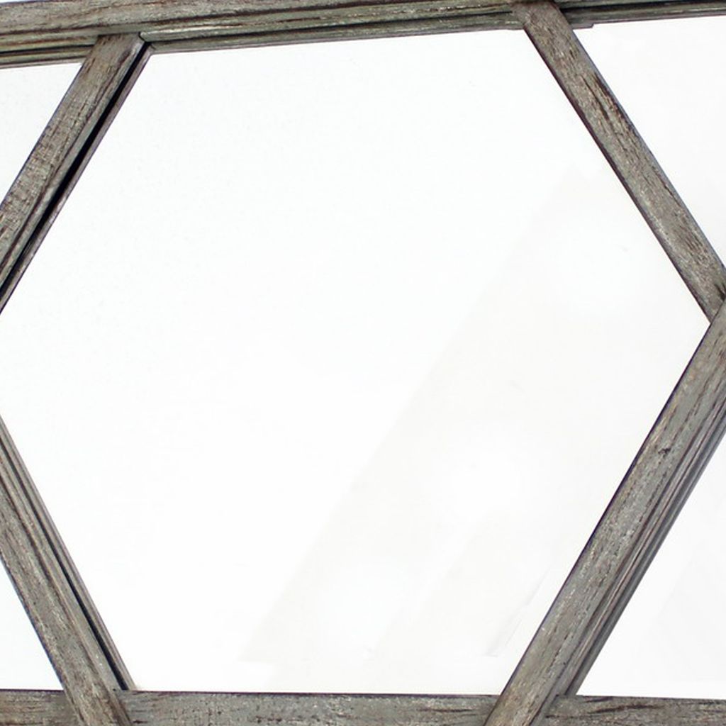 Transitional Wooden Wall Mirror with Hexagram Shape Design, Brown - View 3