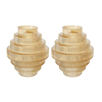 Rae Set of 2 Glass Vases, Geometric Round, Amber Yellow and Clear Finish
