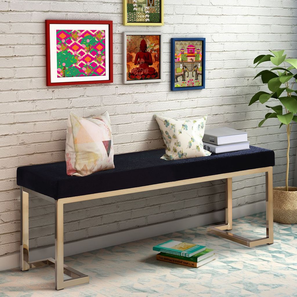 Astonishing Bench, Black Fabric & Gold - View 7