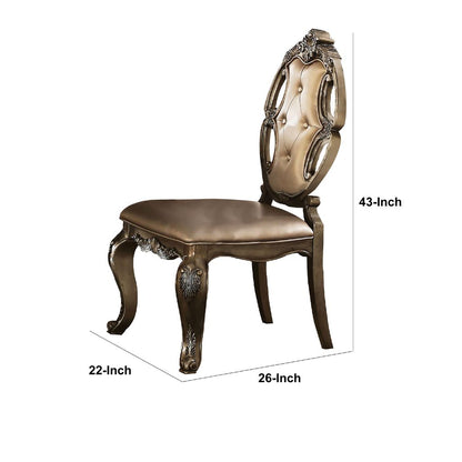 26 Inch Dining Chair, Faux Leather, Set of 2, Champagne Gold - View 6