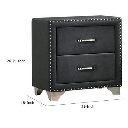 Cale 26 Inch Modern Glam Wood Nightstand, Nailhead, Gray Velvet Upholstered - View 5