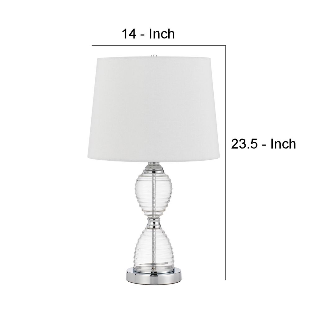 23 Inch Hourglass Ribbed Glass Base Table Lamp, Dimmer, Clear - View 6