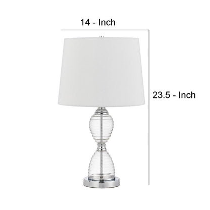 23 Inch Hourglass Ribbed Glass Base Table Lamp, Dimmer, Clear - View 6