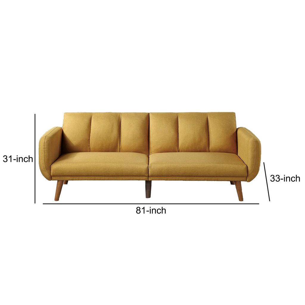 Adjustable Upholstered Sofa with Track Armrests and Angled Legs, Yellow - View 6