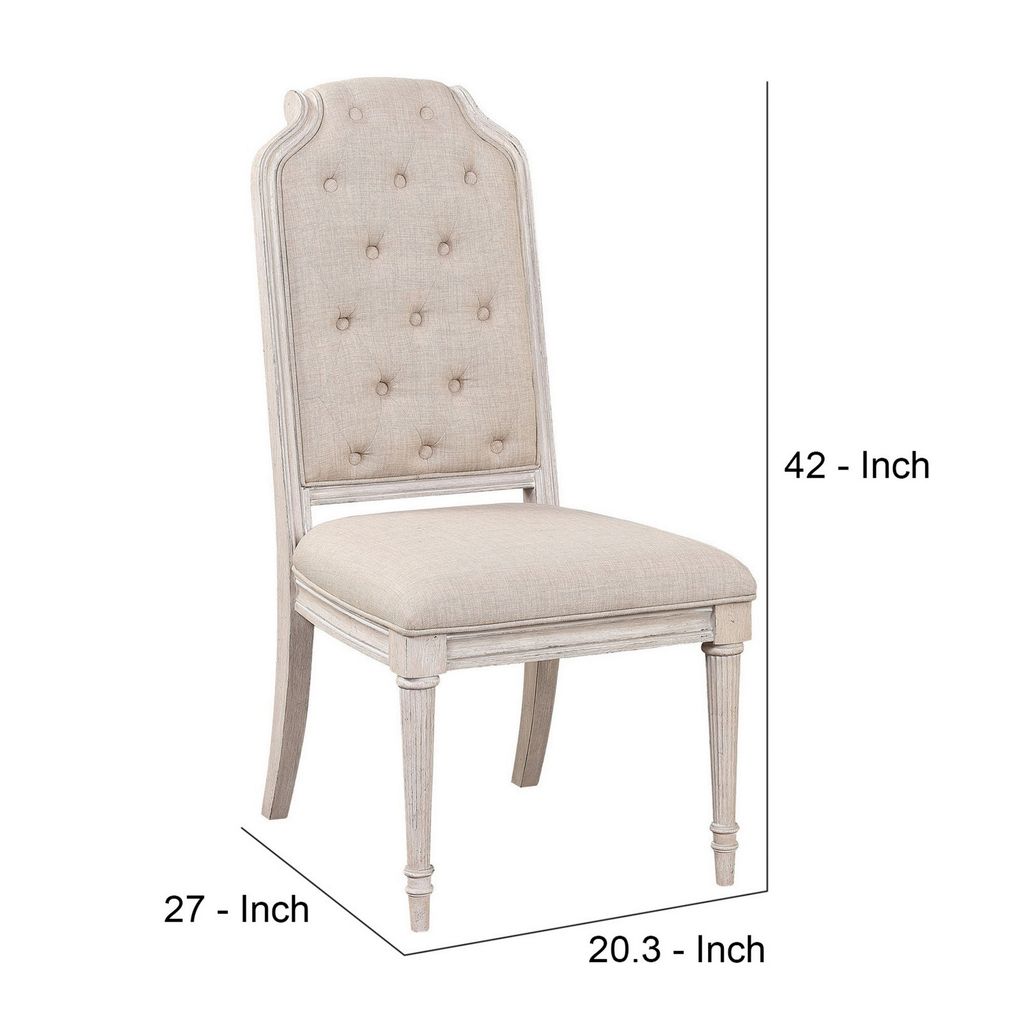 Side Chair with Tapered Legs and Button Tufted Back, Set of 2, Beige - View 6