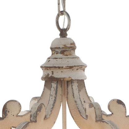Aki 21 Inch 6 Light Chandelier, Carved Wood Frame, Classic, Vintage, White - View 2