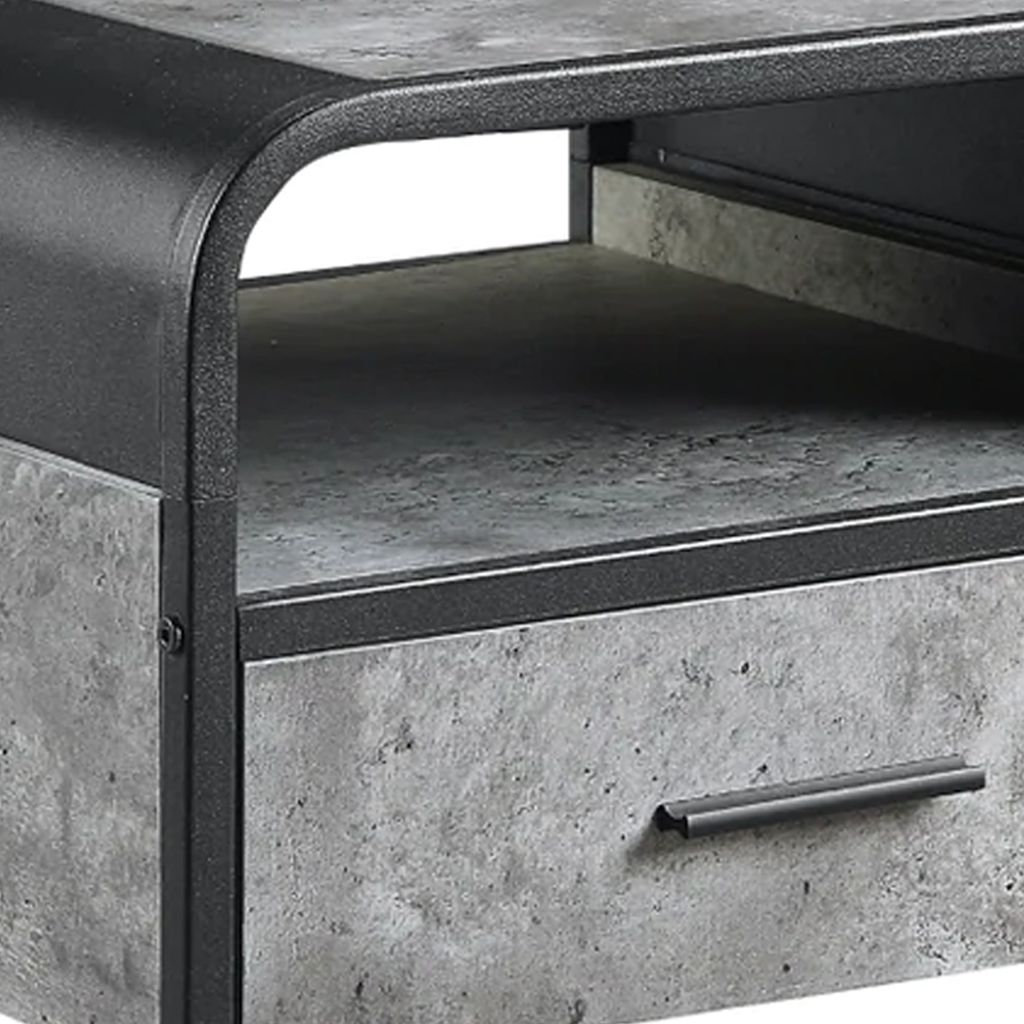 Ish 22 Inch Modern Wood End Table, 1 Drawer, Metal Handles, Gray , Black - View 4