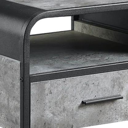 Ish 22 Inch Modern Wood End Table, 1 Drawer, Metal Handles, Gray , Black - View 4