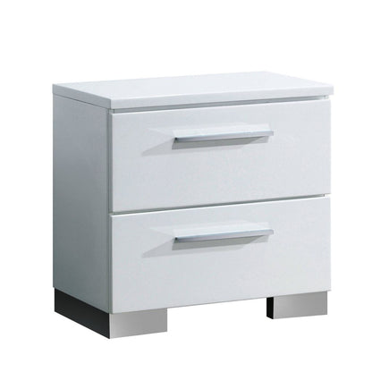 2 Drawer Wooden Nightstand with Metal Pulls, Glossy White - View 7