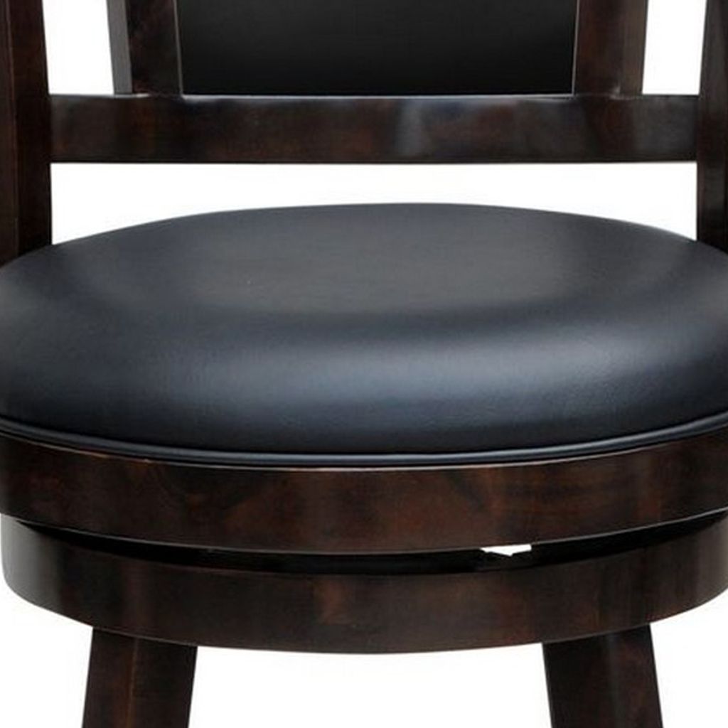 24 Inches Swivel Wooden Frame Counter Stool with Padded Back, Dark Brown - View 3