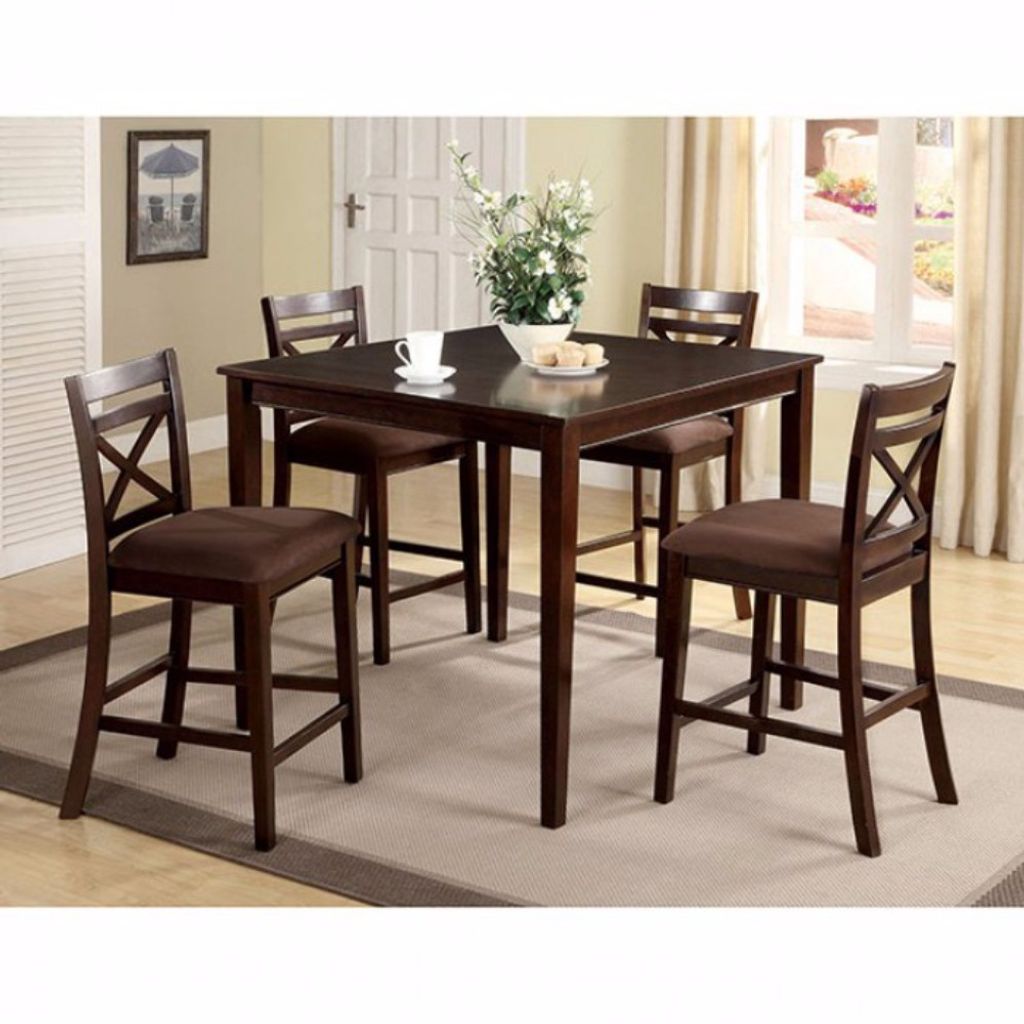 5 Piece Wooden Counter Height Table with Crossback Chairs, Espresso Brown - View 2