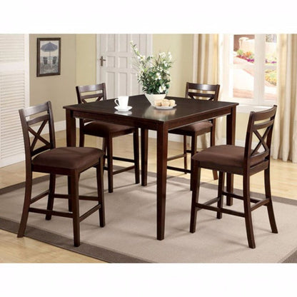 5 Piece Wooden Counter Height Table with Crossback Chairs, Espresso Brown - View 2