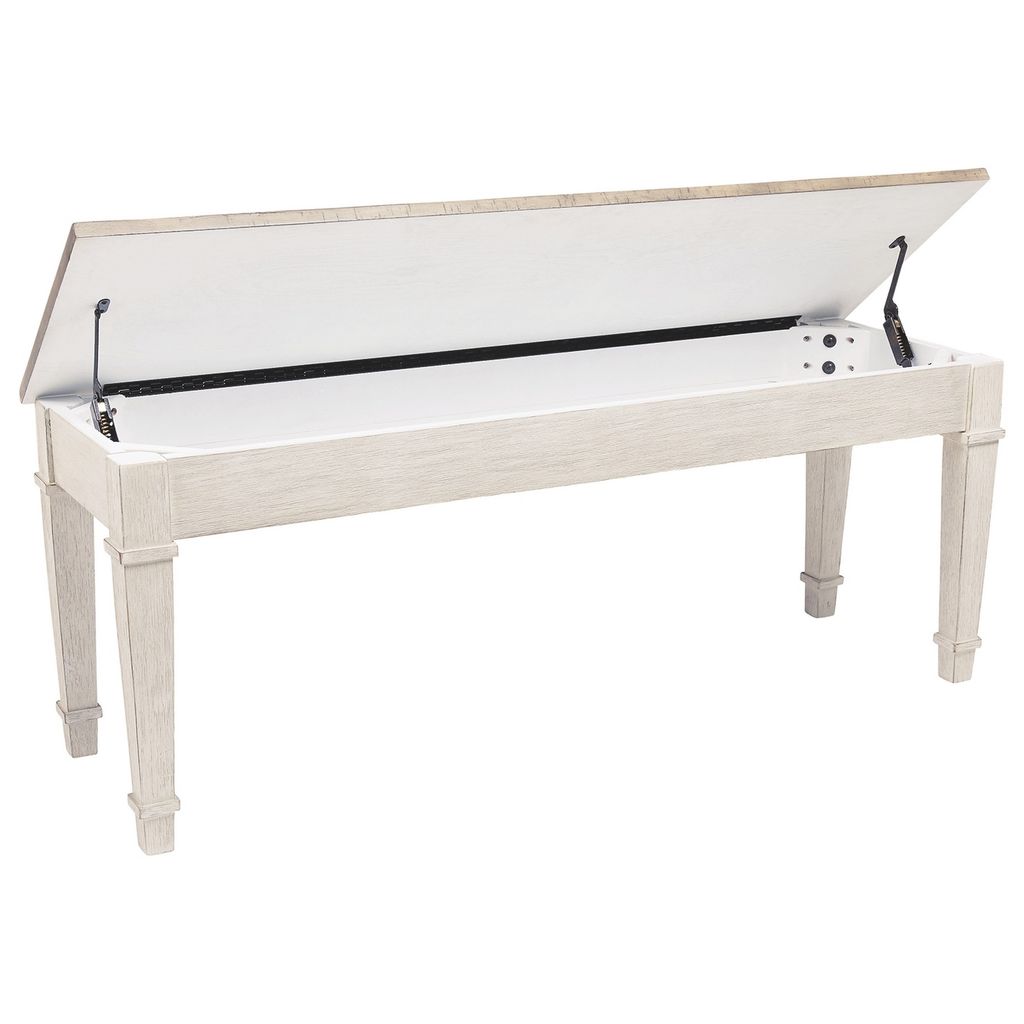 Rectangular Wooden Bench with Under seat Storage, Antique White and Brown - View 3