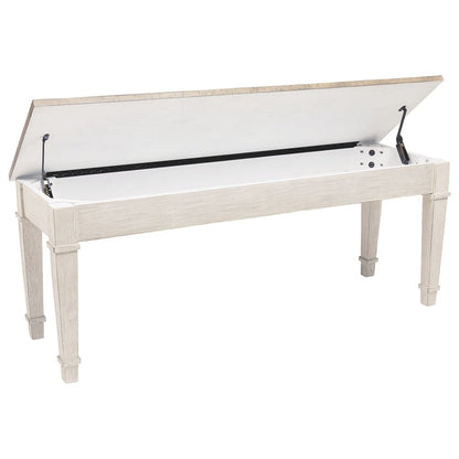 Rectangular Wooden Bench with Under seat Storage, Antique White and Brown - View 3