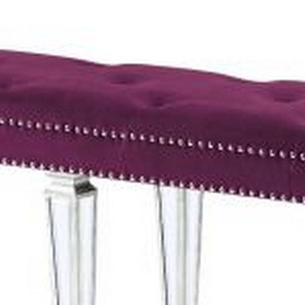 Accent Bench with Tufted Velvet Seat and Mirrored Legs, Purple - View 4