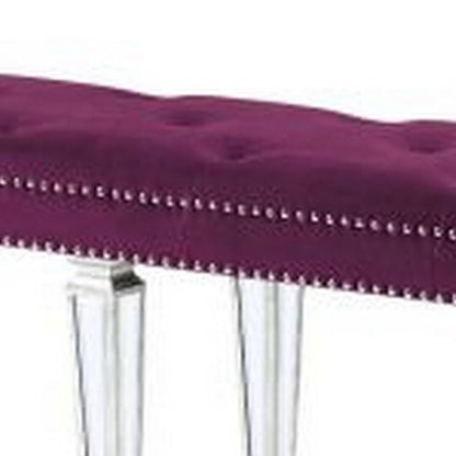 Accent Bench with Tufted Velvet Seat and Mirrored Legs, Purple - View 4