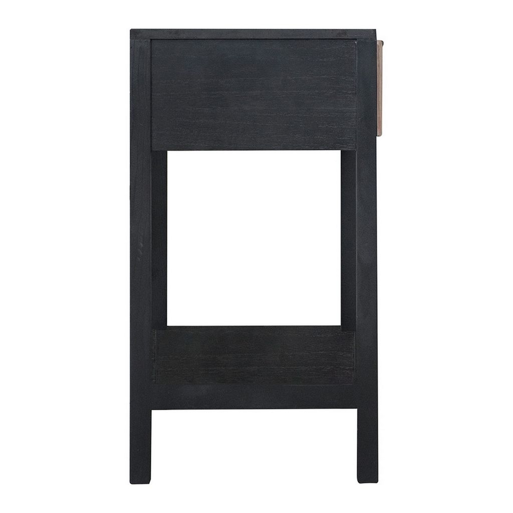 Rosette 22 Inch Side End Table, Natural Brown Rattan Front Drawer, Open Shelf, Black Mango Wood Fram - View 3