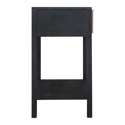 Rosette 22 Inch Side End Table, Natural Brown Rattan Front Drawer, Open Shelf, Black Mango Wood Fram - View 3