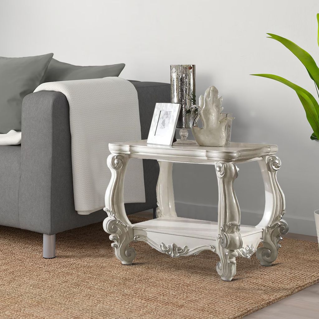 Wooden End Table with Bottom Shelf in White - View 7