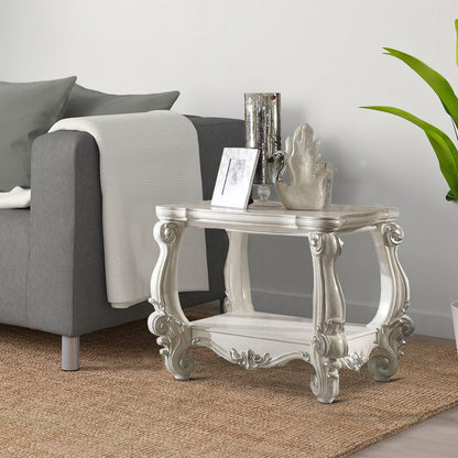 Wooden End Table with Bottom Shelf in White - View 7