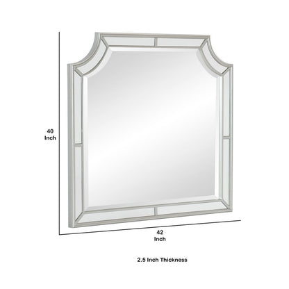 Wooden Frame Mirror with Clipped Corners and Mirror Trim, Silver - View 5