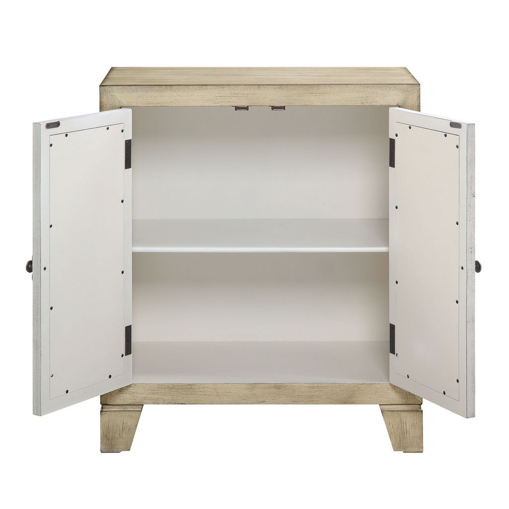 Console Table with 2 Glass Doors and Floral Motif, Antique White - View 4