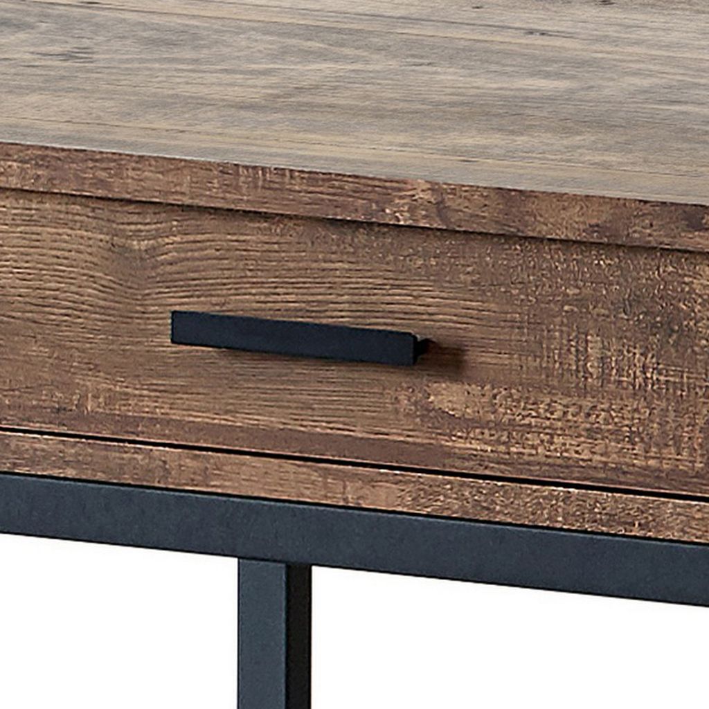24 Inch Side End Table, Rectangular Tabletop, Single Drawer, Rustic Brown - View 4