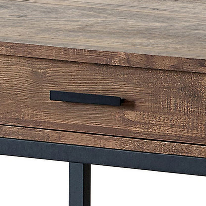 24 Inch Side End Table, Rectangular Tabletop, Single Drawer, Rustic Brown - View 4
