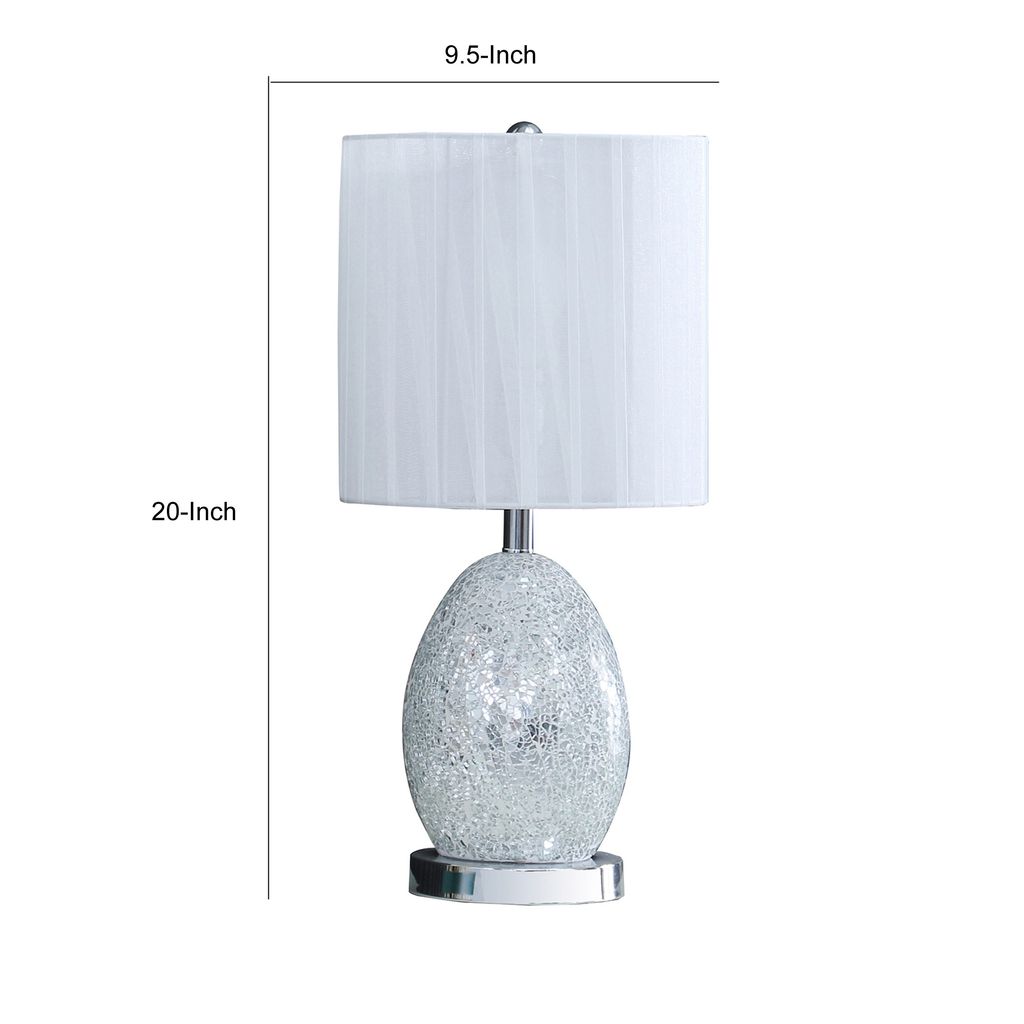 20 Inch Glass Table Lamp, 9W LED, 3 Way Switch, Egg Shape, Silver - View 5