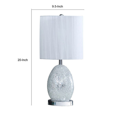 20 Inch Glass Table Lamp, 9W LED, 3 Way Switch, Egg Shape, Silver - View 5