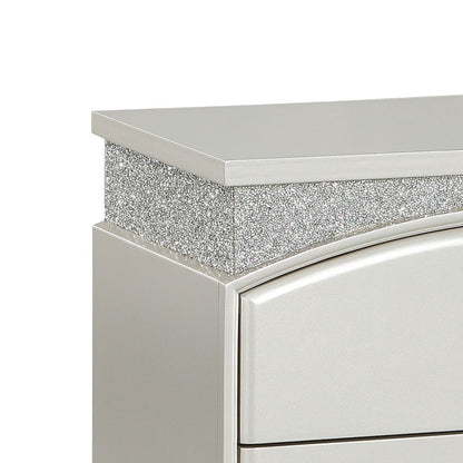 Modern Style 2 Drawer Wooden Nightstand with Rhinestone Inlays, Silver - View 3