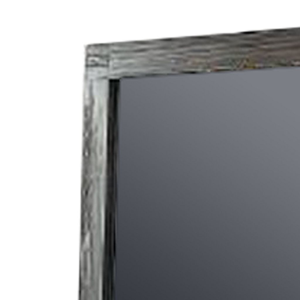 Wall Mirror with Rectangular Frame and Natural Wood Grain Details, Dark Brown - View 2