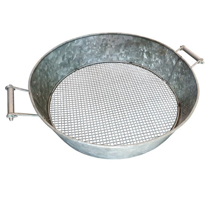 Round Galvanized Steel Compost Sifter with Wire Mesh Design Base, Antique Silver