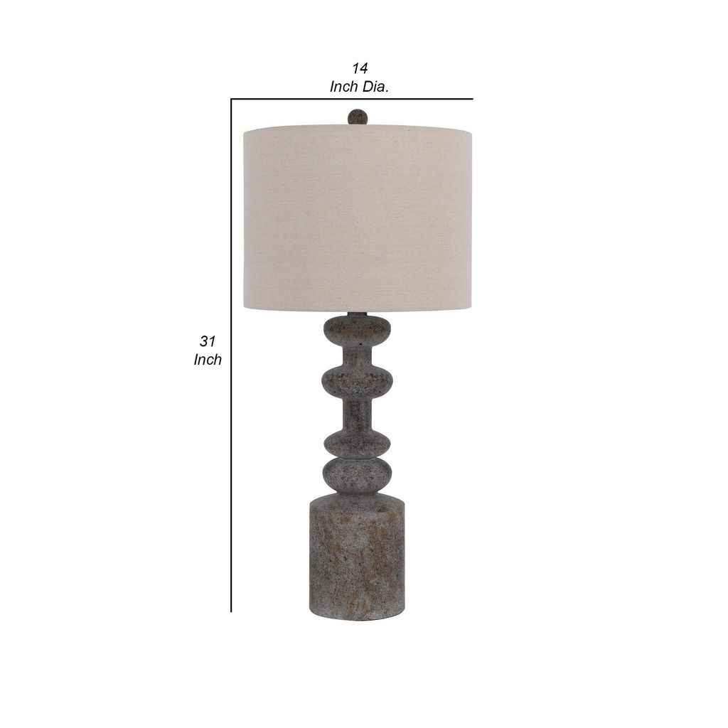 31 Inch Accent Table Lamp, Resin Turned Base, Set of 2, Beige, Gray - View 6