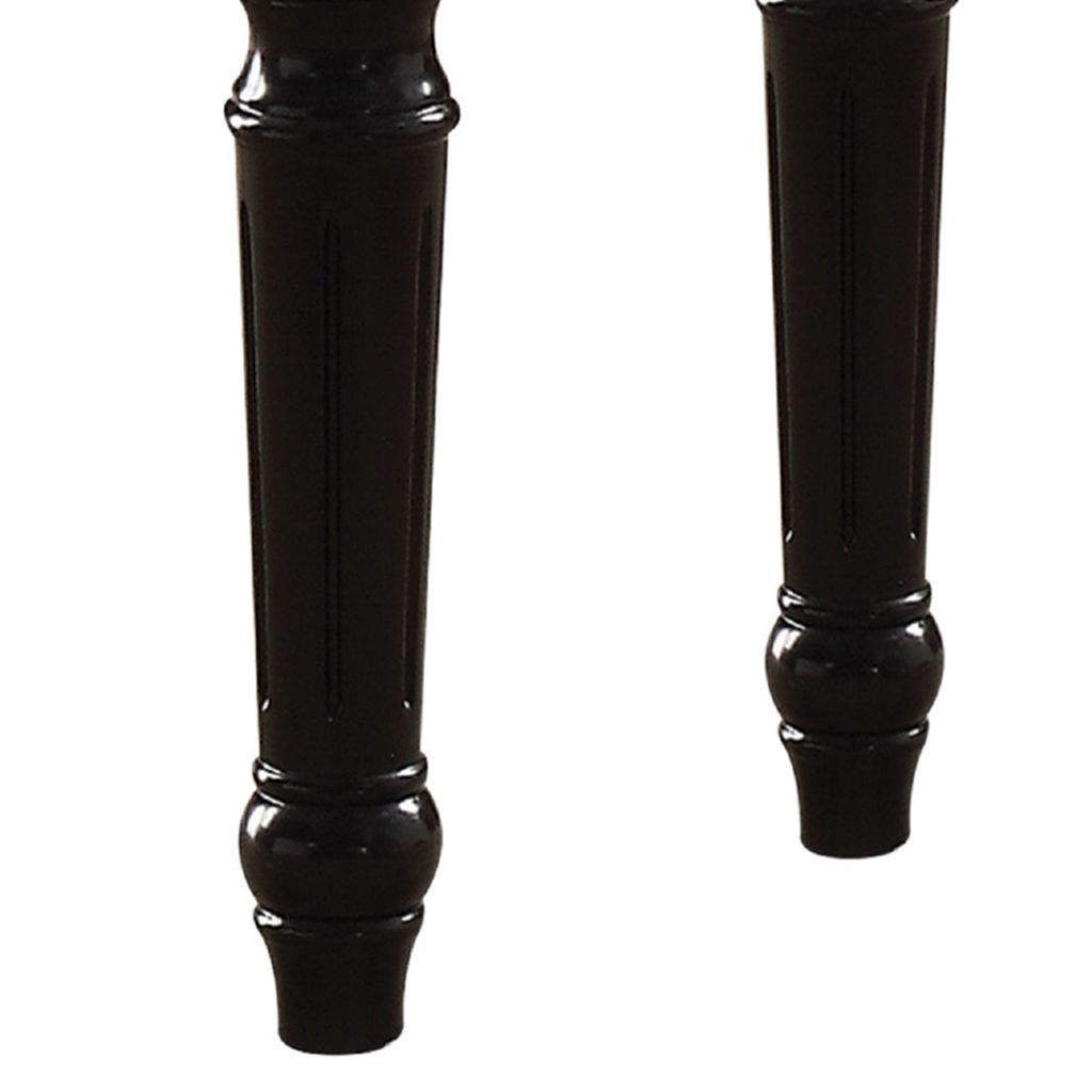 Marble Top End Table With Contrast Carved Motif Turned Wood Legs, Black - View 5