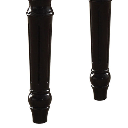 Marble Top End Table With Contrast Carved Motif Turned Wood Legs, Black - View 5
