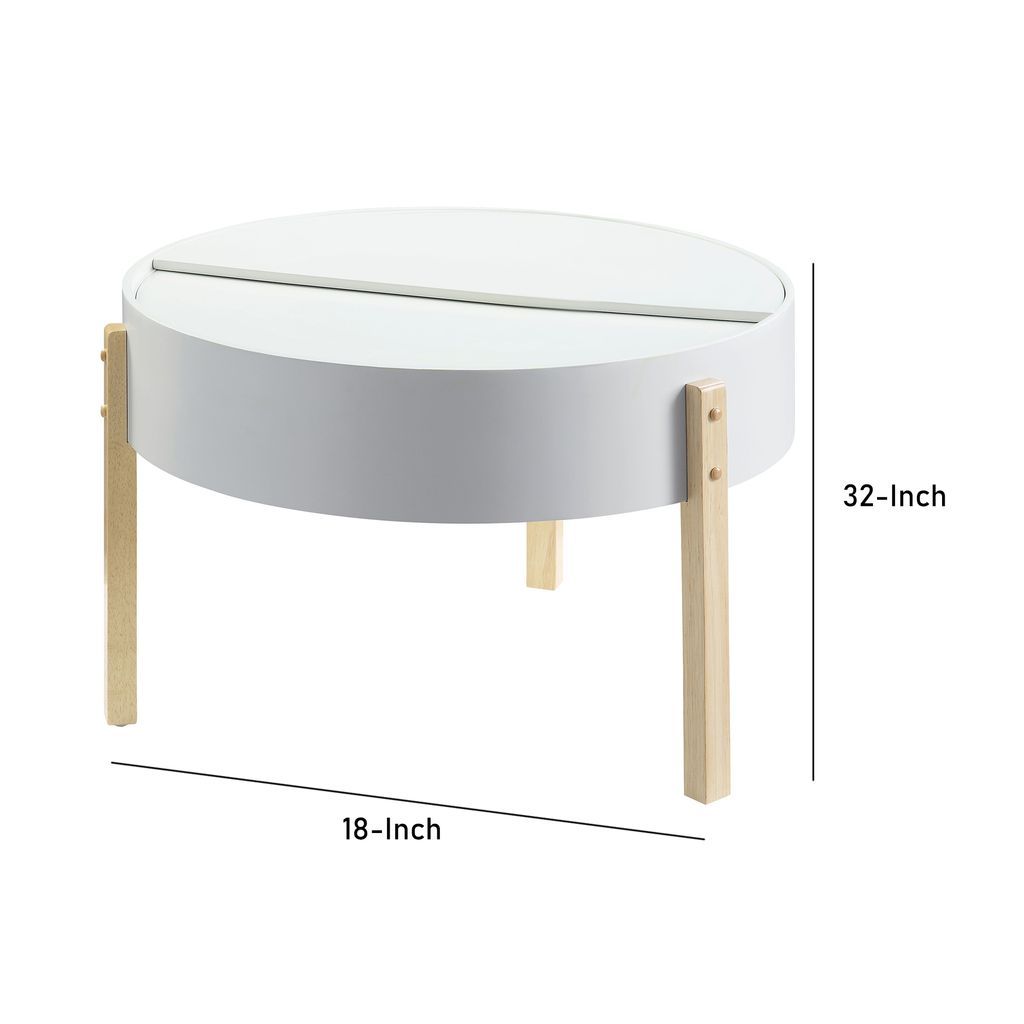 Round Wooden Coffee Table with Hidden Storage, White and Brown - View 6