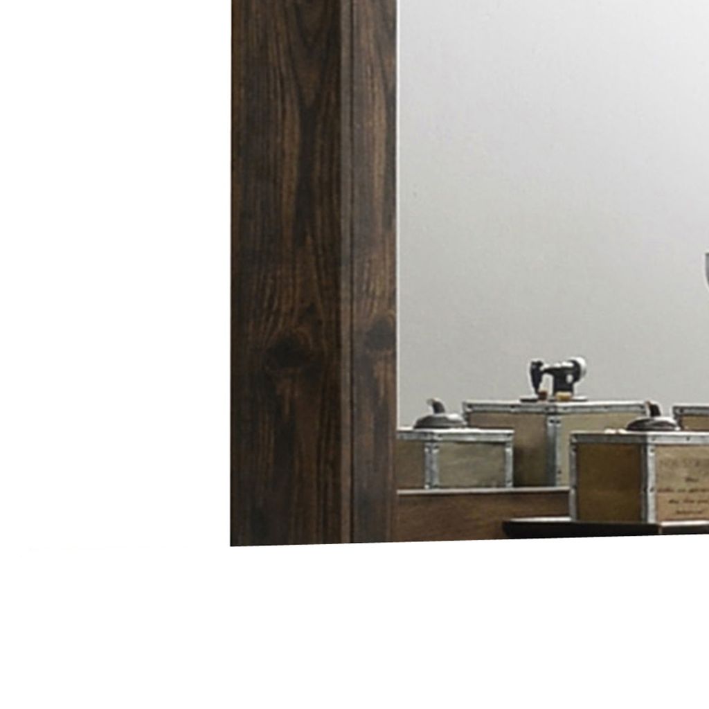 Transitional Style Wooden Decorative Mirror with Grooved Panels, Brown - View 4