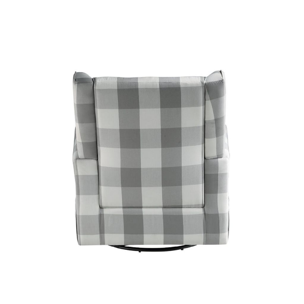 35 Inch Accent Swivel Chair, Glider, Checkered Fabric, Light Gray - View 4