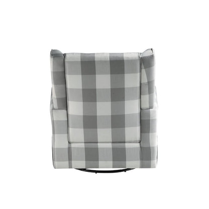 35 Inch Accent Swivel Chair, Glider, Checkered Fabric, Light Gray - View 4