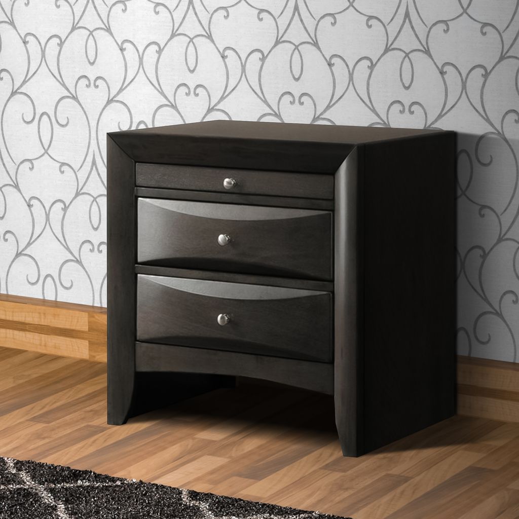 Wooden Nightstand with Two Drawers and Pull Out Tray, Brown - View 6