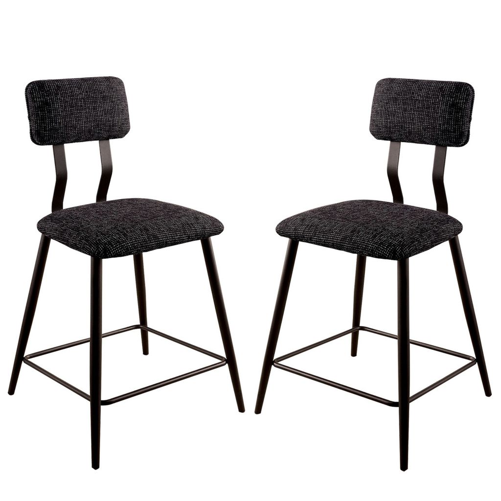 Fabric Counter Height Chairs with Angled Metal Legs, Set of 2, Black