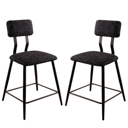 Fabric Counter Height Chairs with Angled Metal Legs, Set of 2, Black
