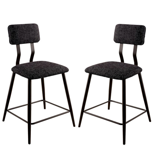 Fabric Counter Height Chairs with Angled Metal Legs, Set of 2, Black