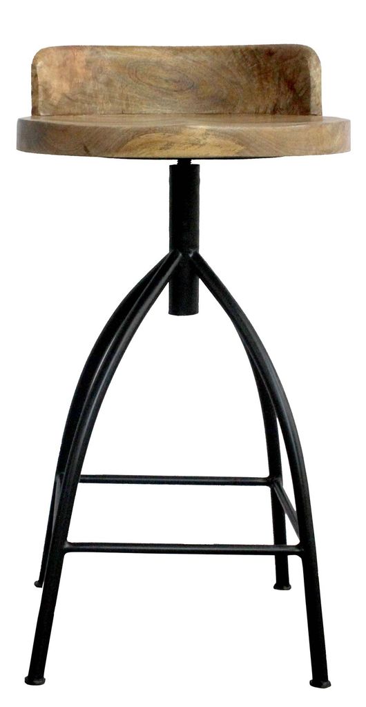 Pia 25-31 Inch Industrial Style Counter Height Stool with Adjustable Swivel Seat, Brown, Black - View 3