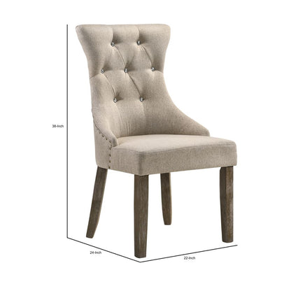 Wooden Chair with Fabric Upholstered Seating, Set of 2,Beige and Brown - View 5