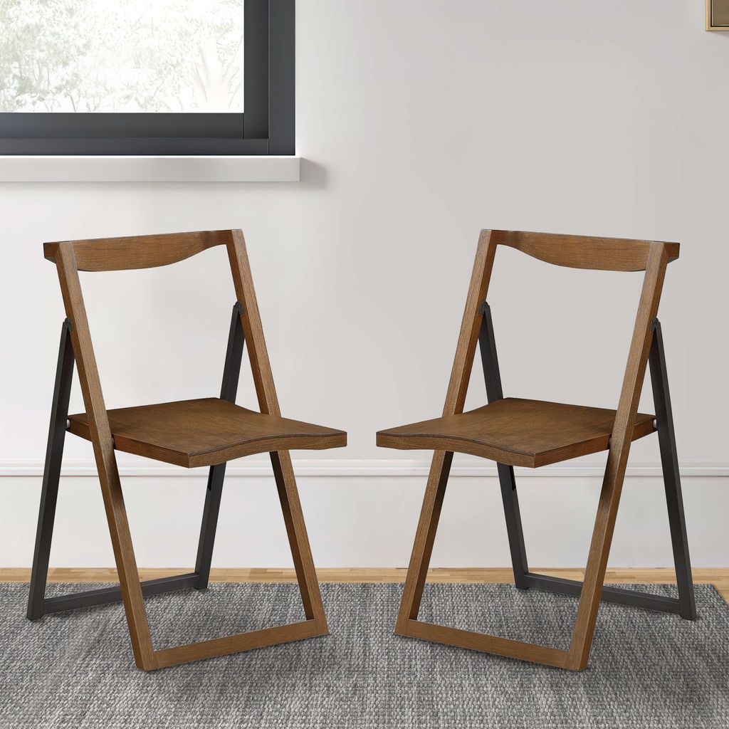 Curved Trim Panel Back Foldable Chair, Set of 2, Brown - View 7