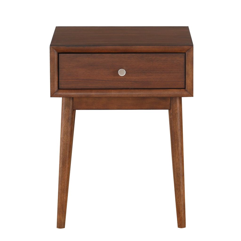 1 Drawer Wooden End Table with Splayed Legs, Walnut Brown - View 2