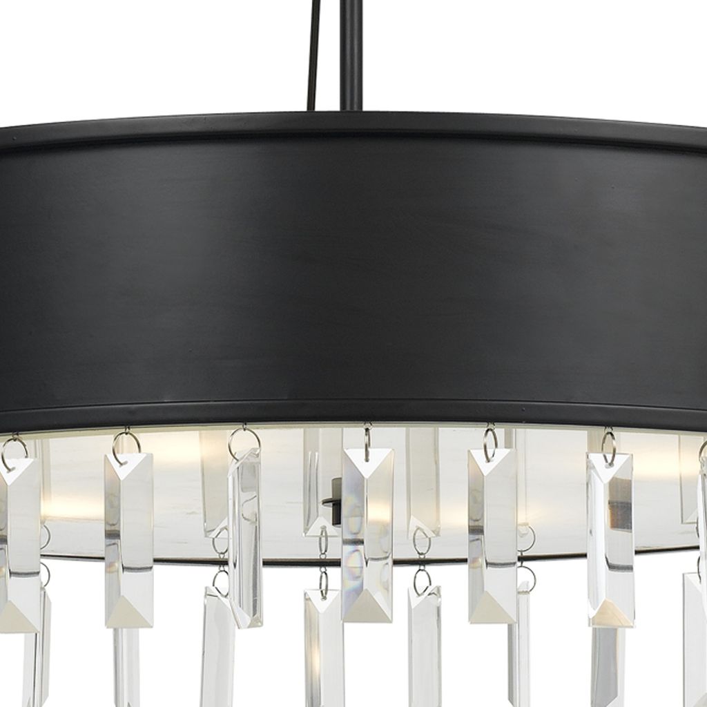 4 Bulb Round Metal Body Chandelier with Hanging Crystal Accents, Black - View 4